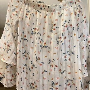 BP Floral Off-Shoulder Blouse - White, Blue, Red